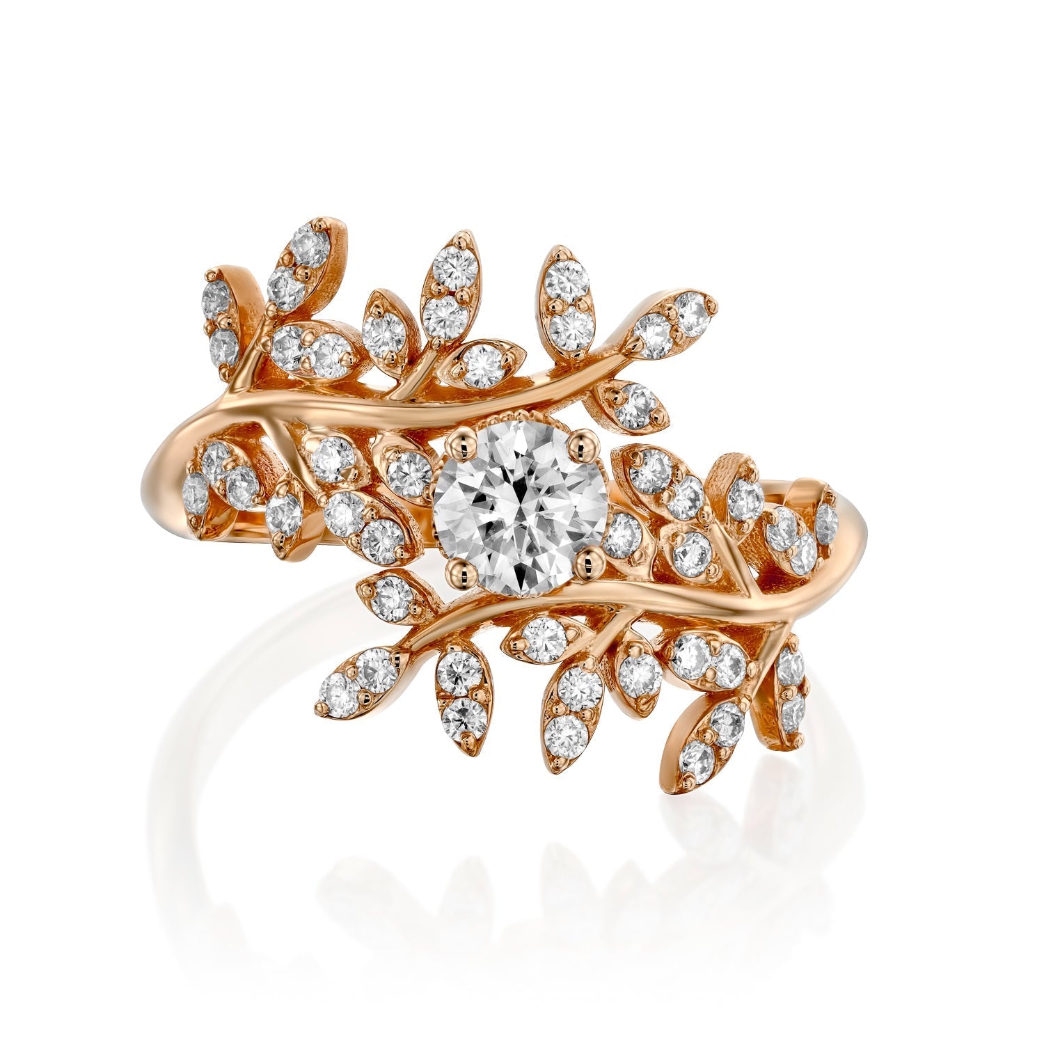 טבעת אירוסין זהב אדום בעיצוב עלים מיוחד