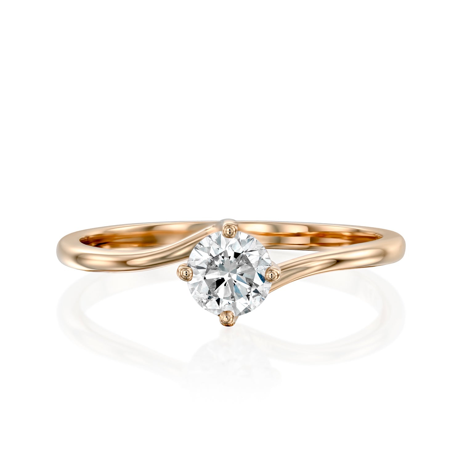 טבעת זהב אדום 14 קראט משובצת יהלום בשיבוץ עדין