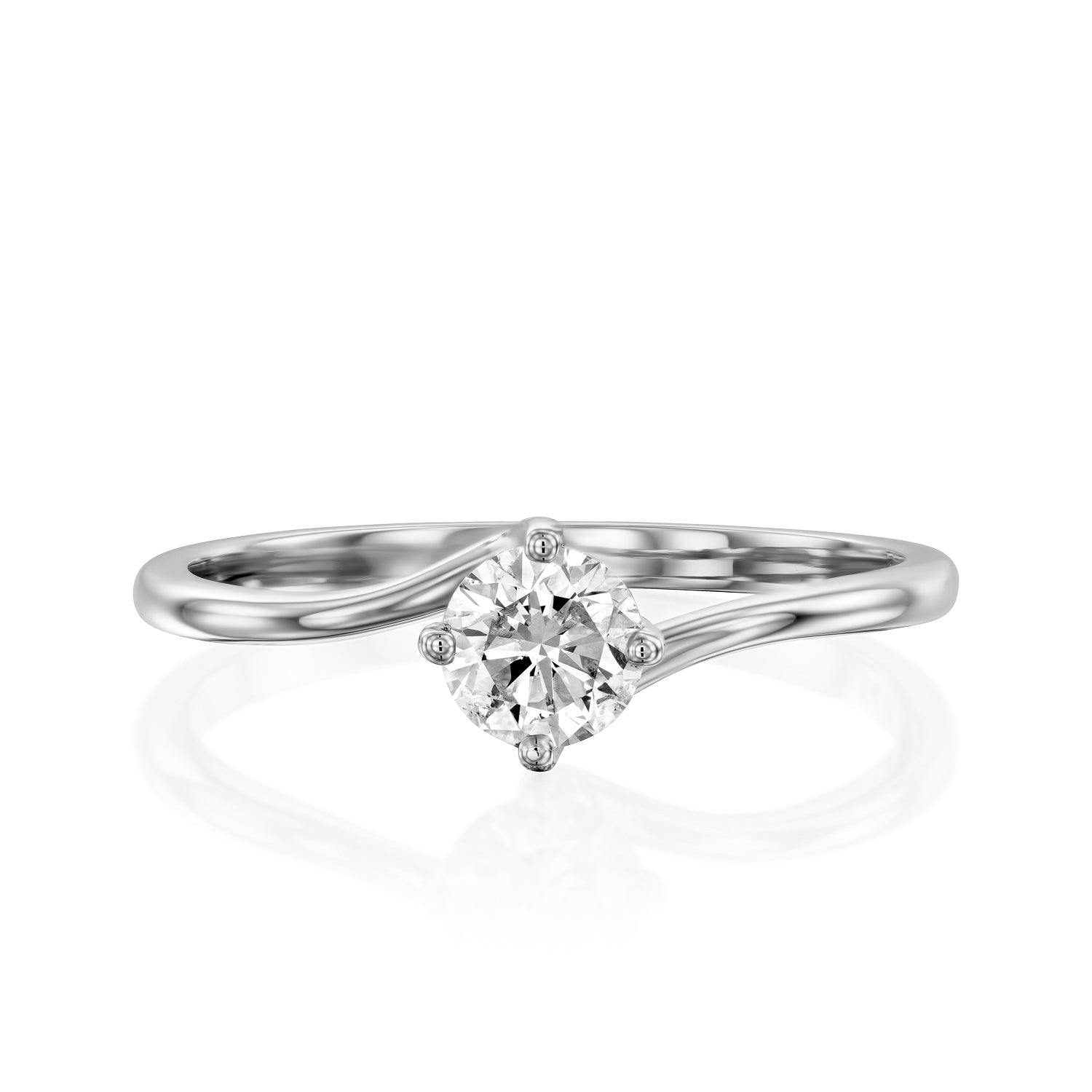 טבעת אירוסין זהב לבן משובצת יהלום חצי קראט עדינה ודקה