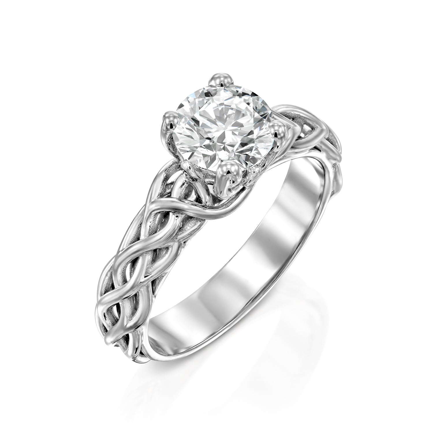 טבעת אירוסין מוסונייט מיוחדת בזהב לבן 14 קראט על רקע לבן