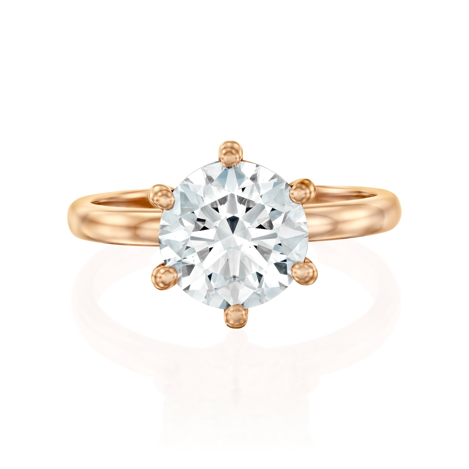 טבעת סוליטר בזהב אדום משובצת יהלום עגול 2 קראט