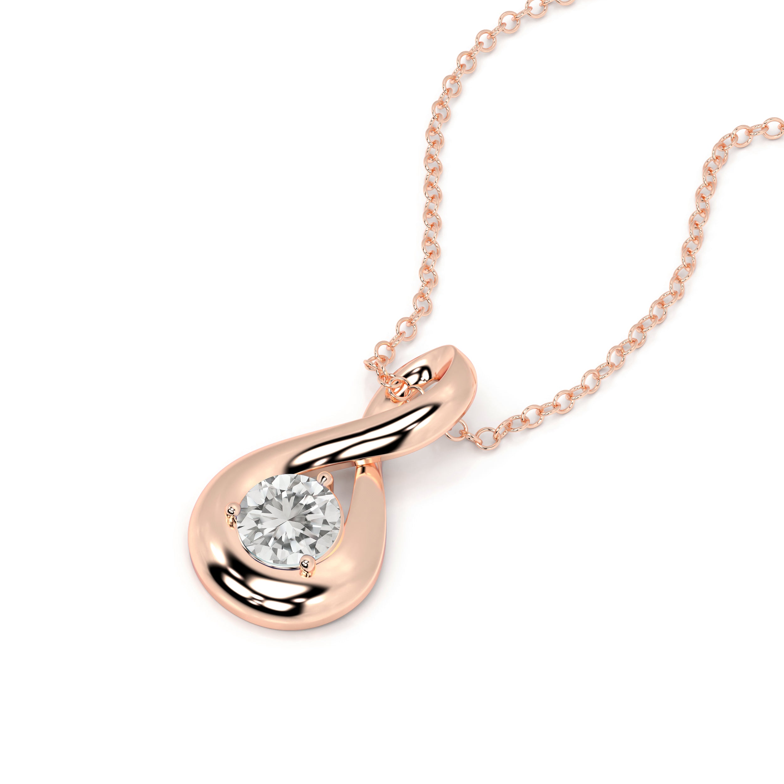 שרשרת יהלום סוליטר בזהב אדום על רקע לבן