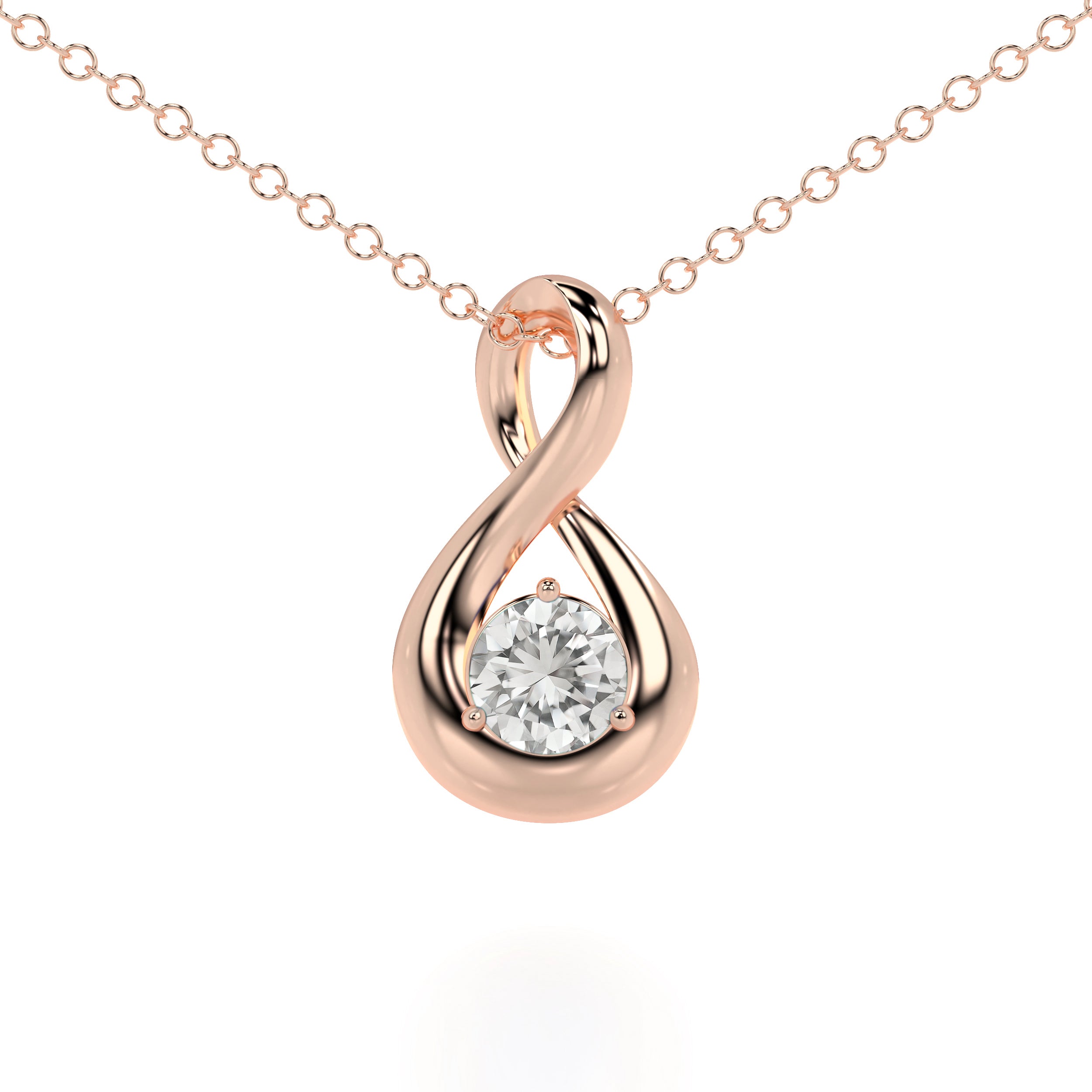 שרשרת יהלום בזהב אדום עם תליון אינפיניטי על רקע לבן