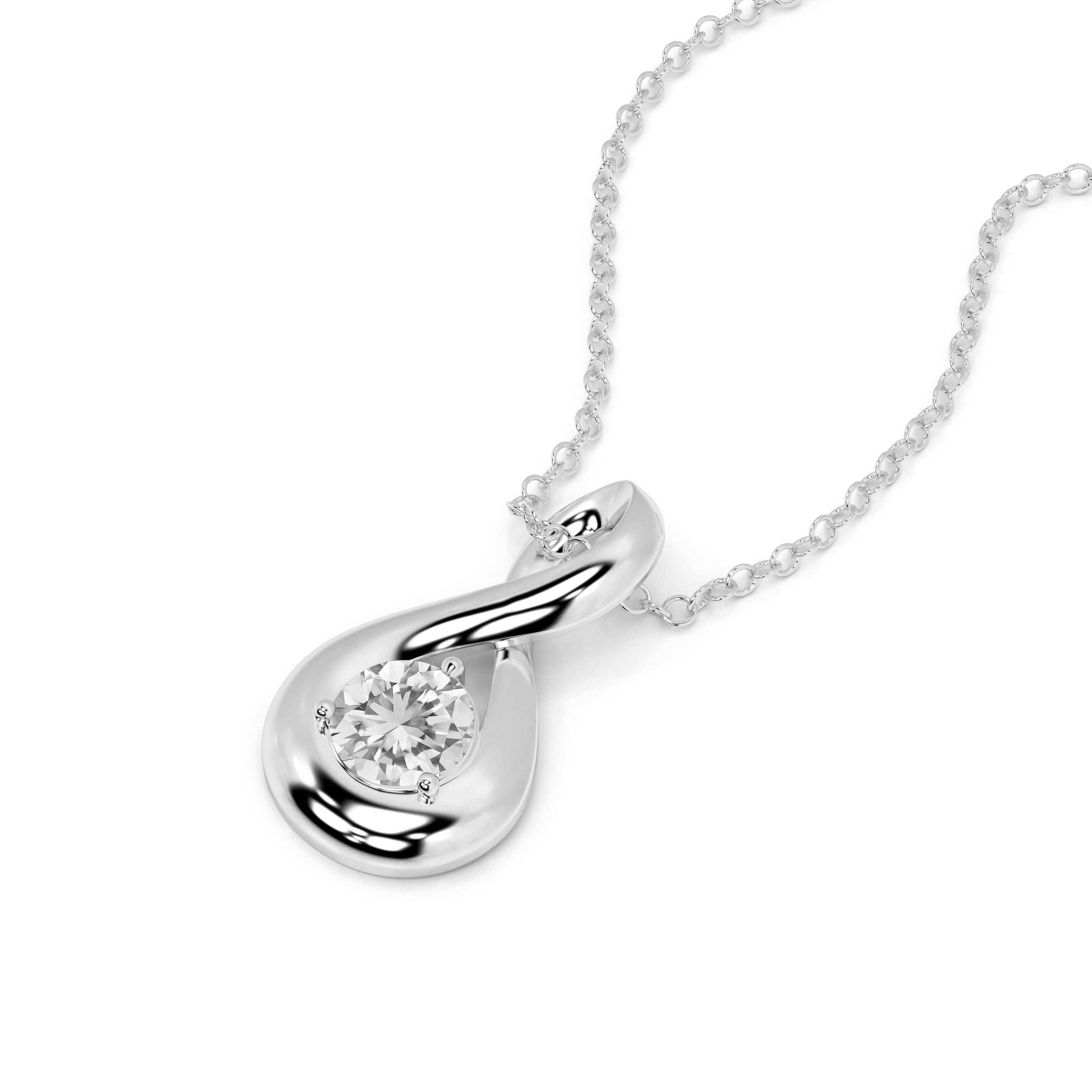 שרשרת זהב לבן מושבצת יהלום עם תליון אינפיניטי על רקע לבן