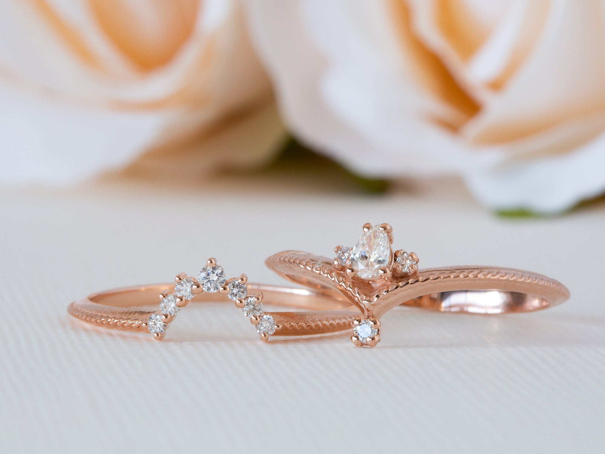 סט טבעות זהב מיוחדות וינטג' משובצות יהלומים