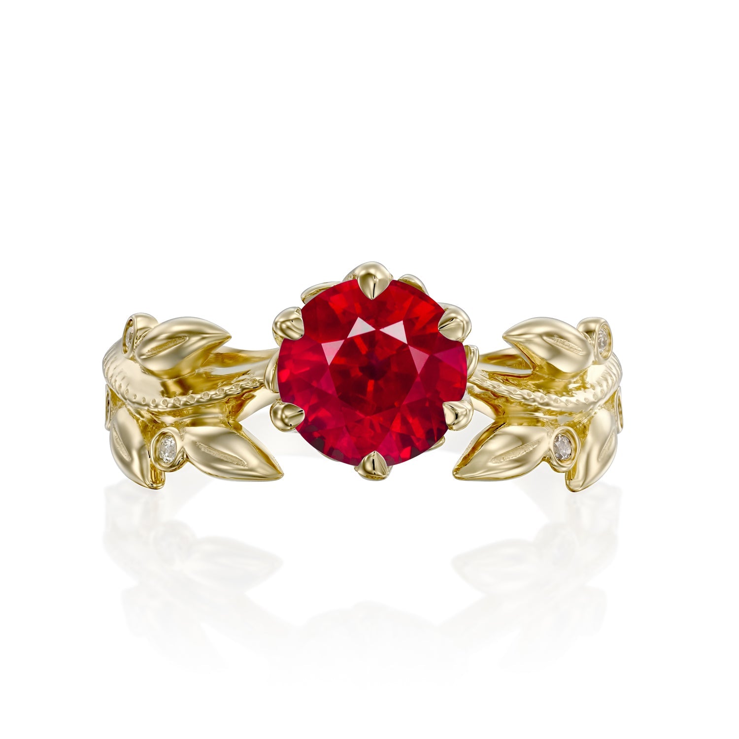 טבעת אירוסין משובצת רובי ויהלומים