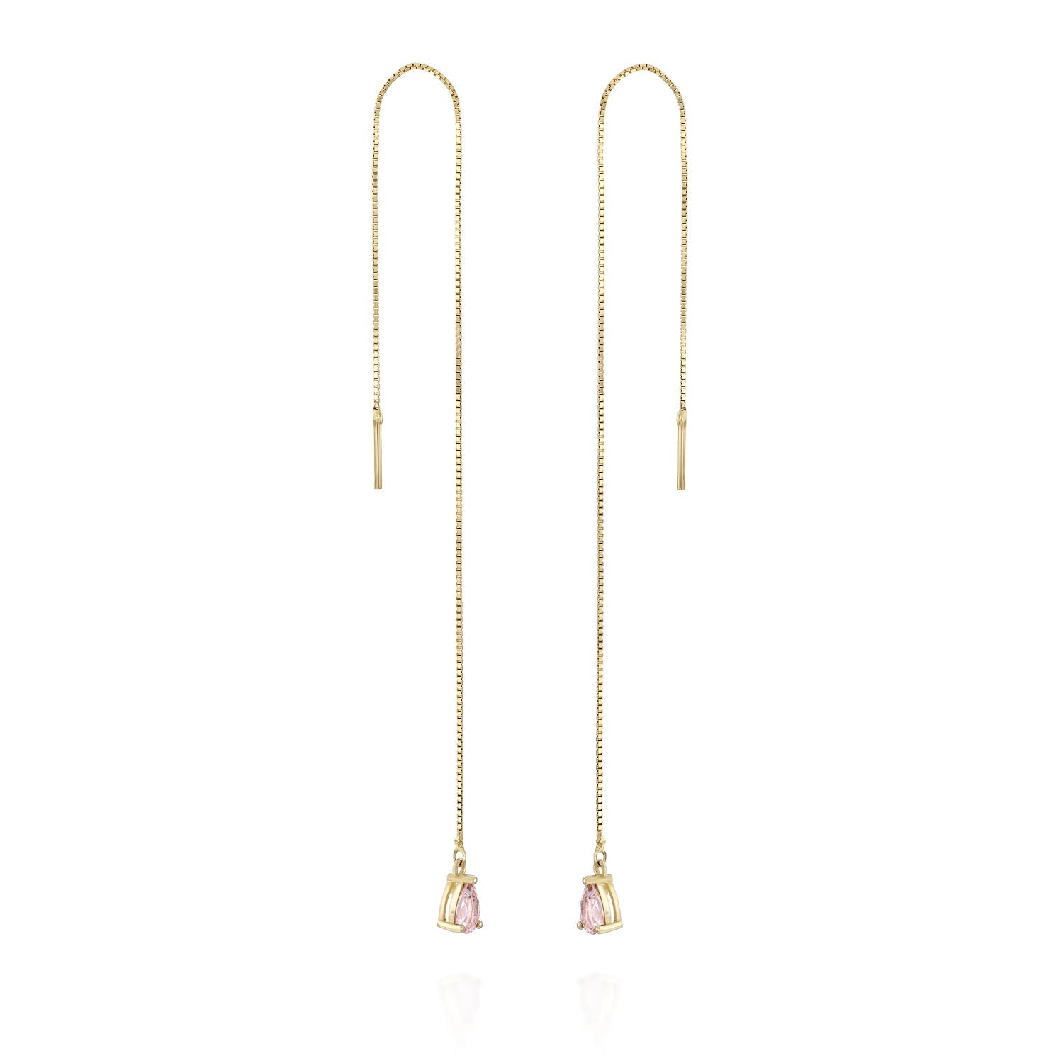 עגילי זהב שרשרת משובצים מורגנייט טיפה