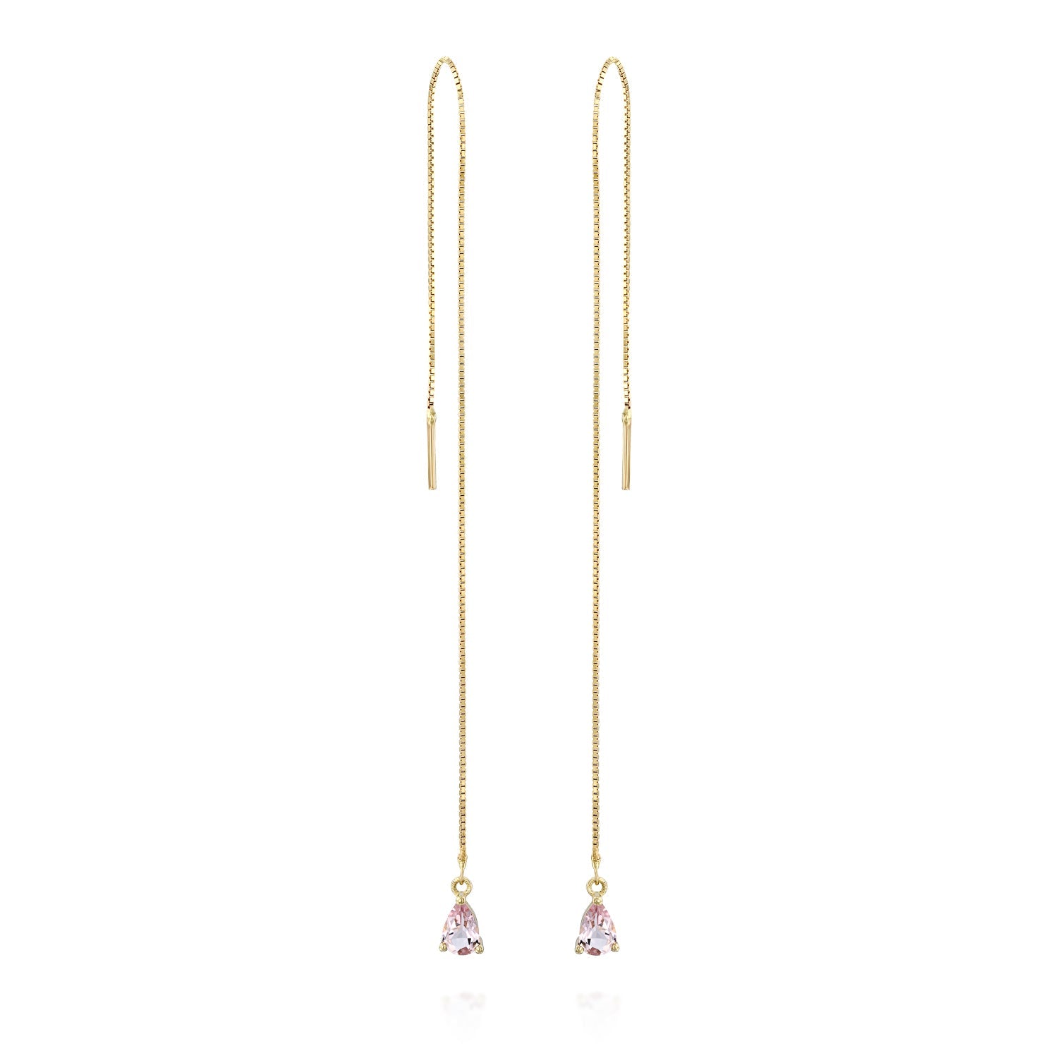 עגילי זהב שרשרת משובצים מורגנייט טיפה