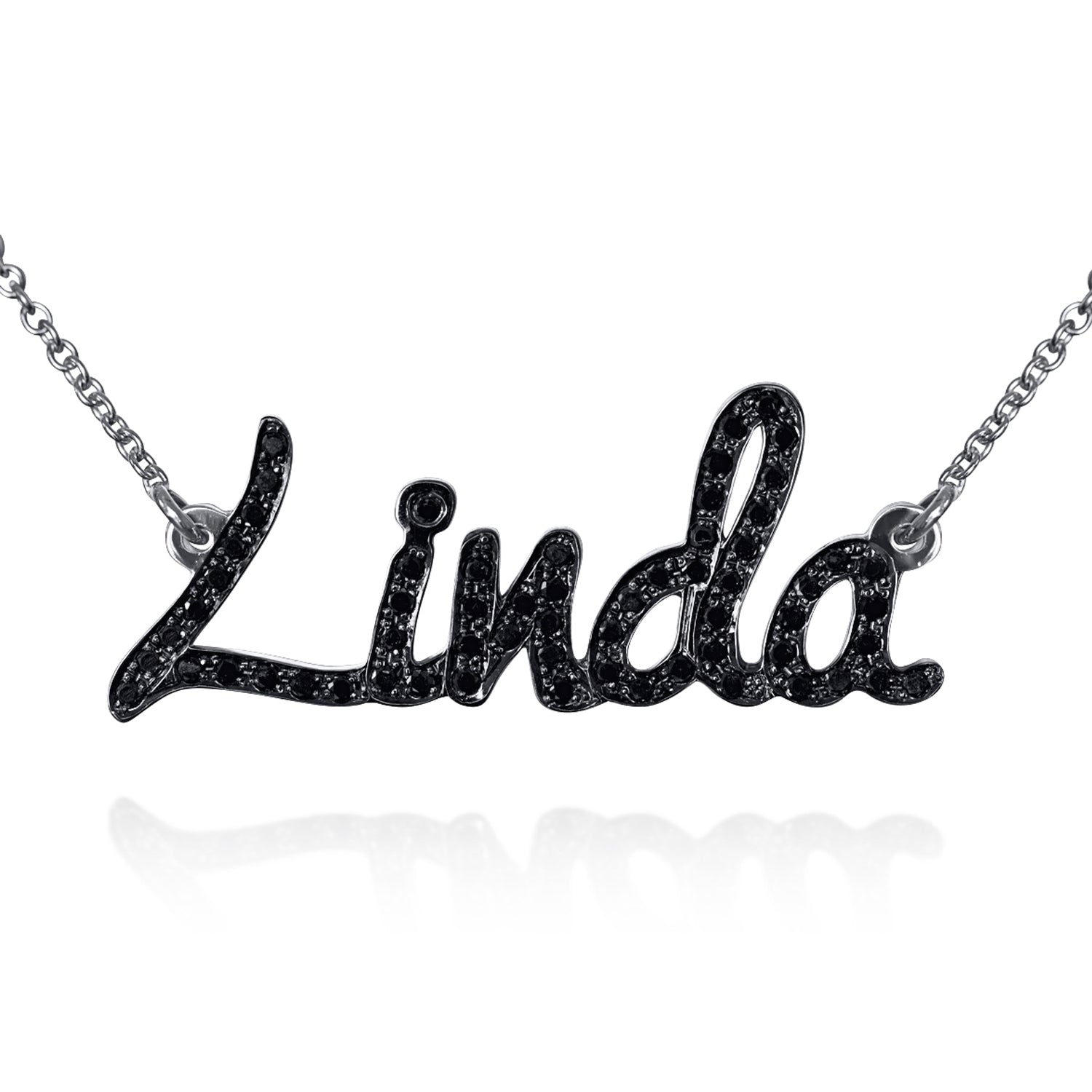 שרשרת שם מזהב משובצת יהלומים שחורים