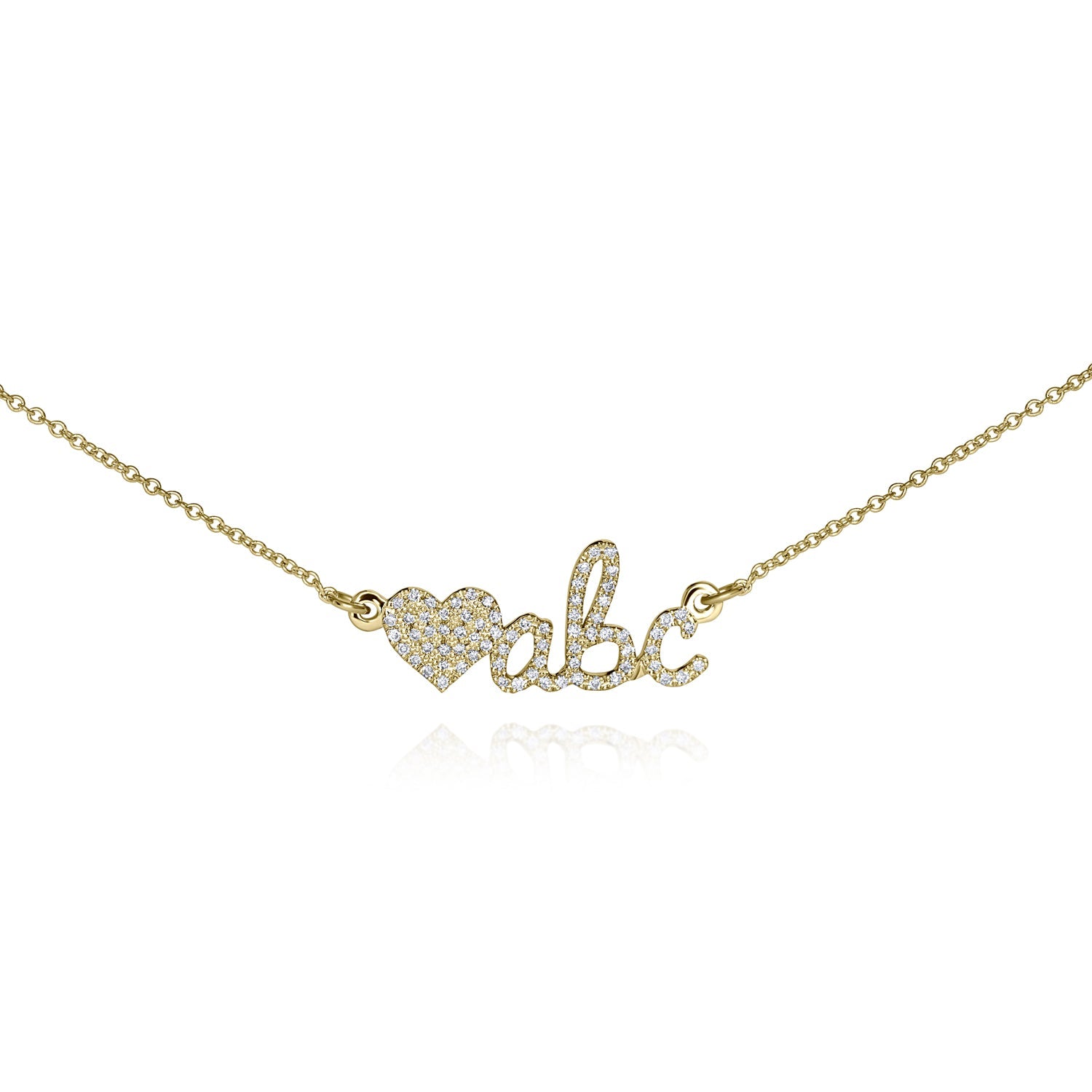 שרשרת שם מזהב עם לב משובצת יהלומים