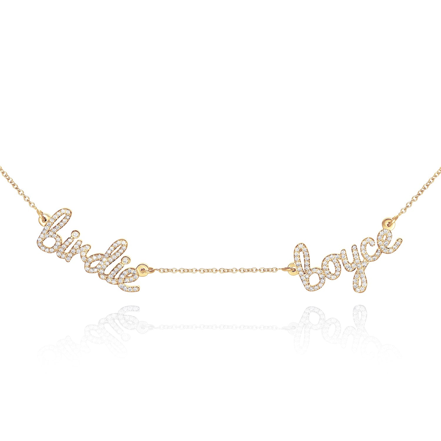 שרשרת זהב עם שני שמות משובצת יהלומים