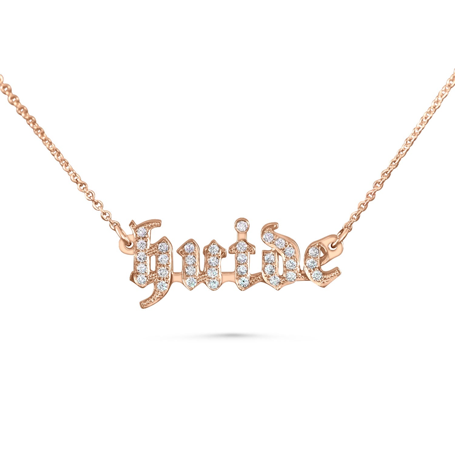 שרשרת שם גותית  מזהב משובצת יהלומים