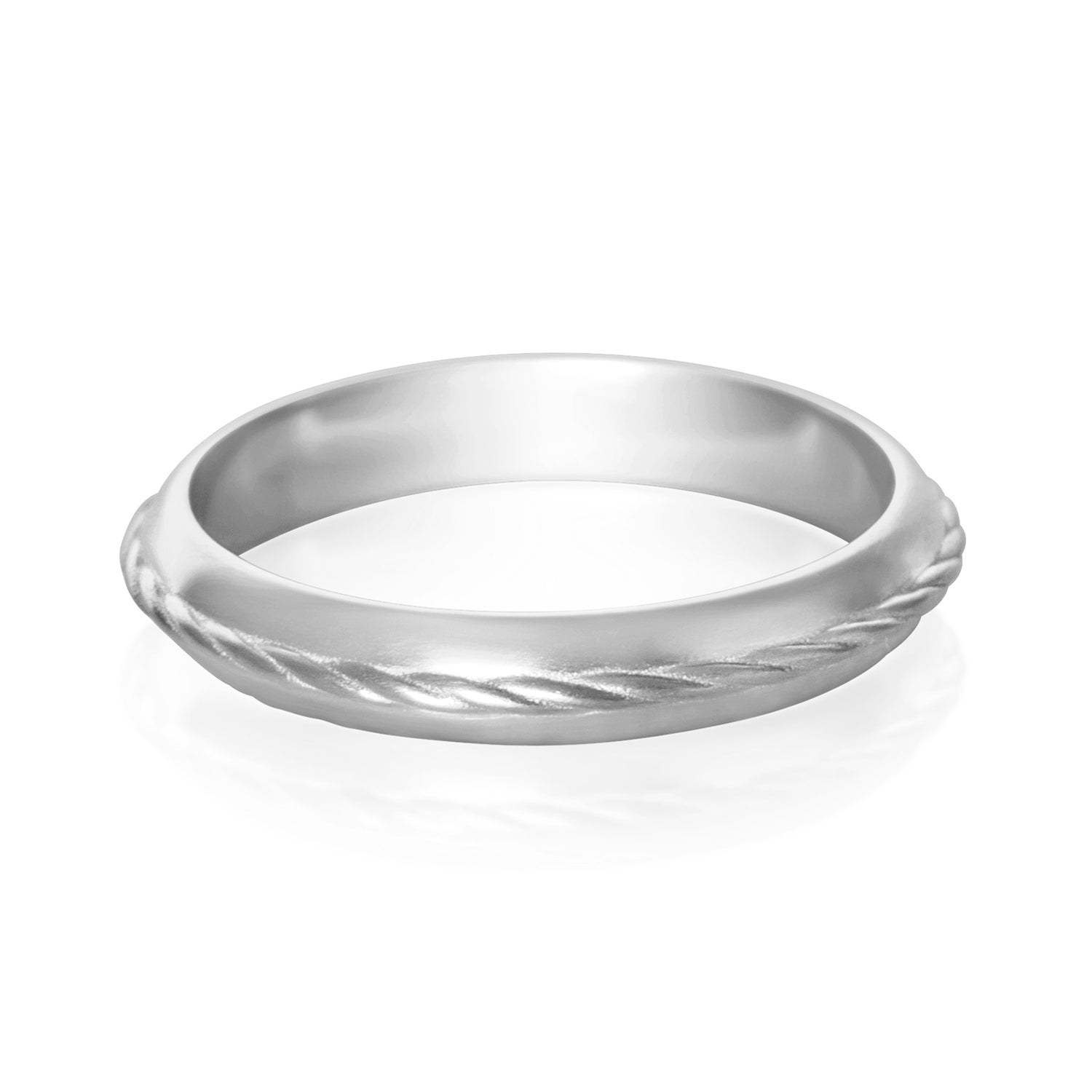 טבעת נישואין זהב לבן לגבר בגימור מט עם עיטור מיוחד