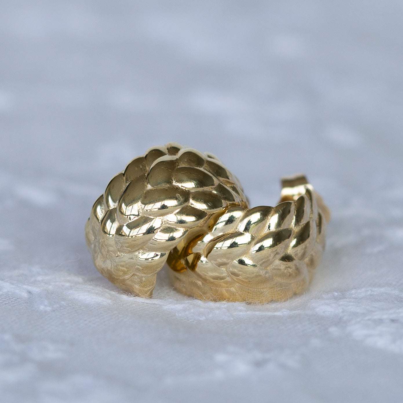 עגיל חישוק עבה מזהב על רקע לבן