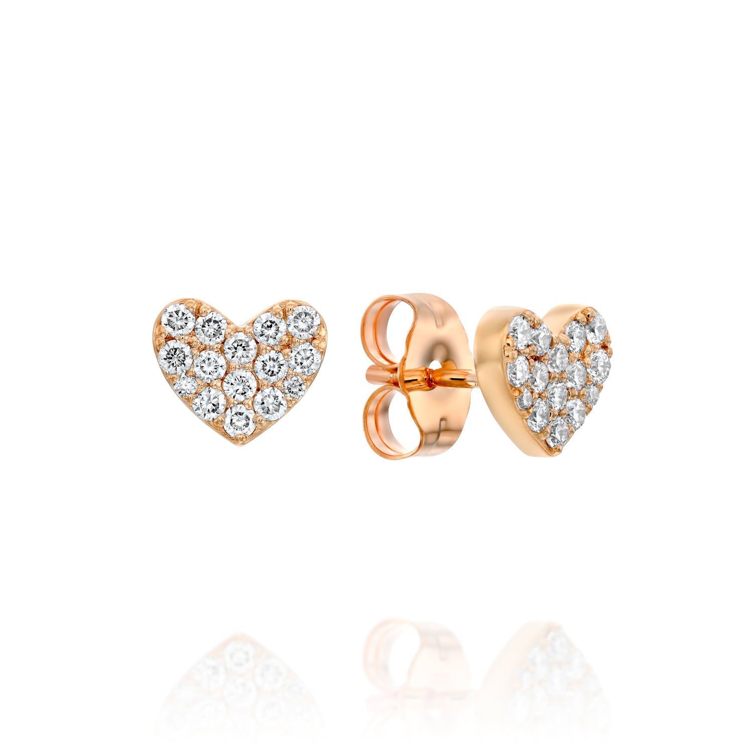 עגילי לב מזהב אדום משובצים יהלומים