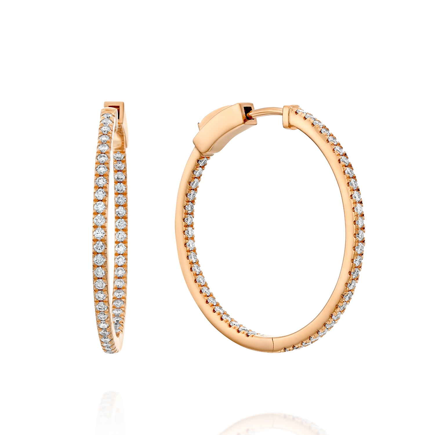 עגילי חישוק יהלומים מזהב אדום – עגילי חישוק זהב מעוצבים